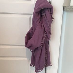 Natural Life scarf, purple, edges with pom poms